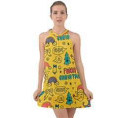 Colorful-funny-christmas-pattern Cool Ho Ho Ho Lol Halter Tie Back Chiffon Dress by Amaryn4rt