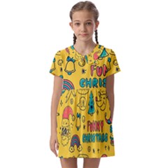 Colorful-funny-christmas-pattern Cool Ho Ho Ho Lol Kids  Asymmetric Collar Dress by Amaryn4rt