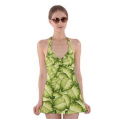 Seamless-pattern-with-green-leaves Halter Dress Swimsuit  by Amaryn4rt