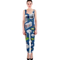 Isometric-seamless-pattern-megapolis One Piece Catsuit by Amaryn4rt