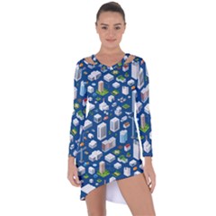 Isometric-seamless-pattern-megapolis Asymmetric Cut-out Shift Dress by Amaryn4rt