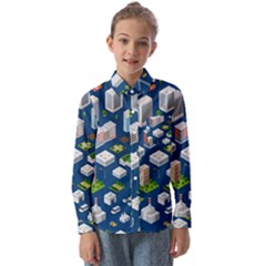 Isometric-seamless-pattern-megapolis Kids  Long Sleeve Shirt by Amaryn4rt