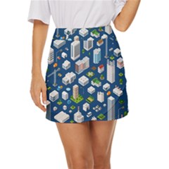 Isometric-seamless-pattern-megapolis Mini Front Wrap Skirt by Amaryn4rt