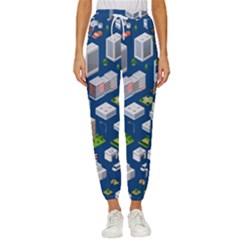 Isometric-seamless-pattern-megapolis Women s Cropped Drawstring Pants by Amaryn4rt