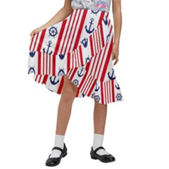 Nautical-papers-nautical-background Kids  Ruffle Flared Wrap Midi Skirt by Amaryn4rt