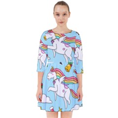 Merry Christmas Xmas Doodle Sketch Cartoon Unicorn Smock Dress by Pakjumat