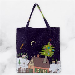 House Tree Man Moon Night Stars Grocery Tote Bag by Pakjumat