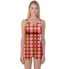 Festive Pattern Christmas Holiday One Piece Boyleg Swimsuit by Pakjumat