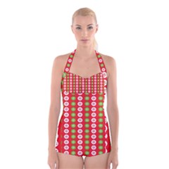 Festive Pattern Christmas Holiday Boyleg Halter Swimsuit  by Pakjumat