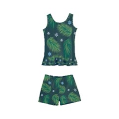 Leaves Snowflake Pattern Holiday Kids  Boyleg Swimsuit by Pakjumat