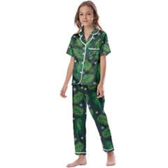 Leaves Snowflake Pattern Holiday Kids  Satin Short Sleeve Pajamas Set by Pakjumat