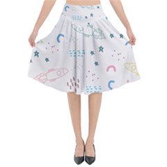 Spaceship Pattern Star Flared Midi Skirt by Pakjumat