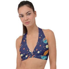 Space Galaxy Planet Universe Stars Night Fantasy Halter Plunge Bikini Top by Pakjumat