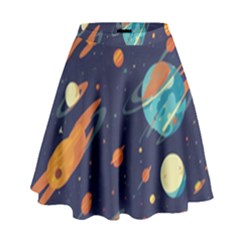 Space Galaxy Planet Universe Stars Night Fantasy High Waist Skirt by Pakjumat