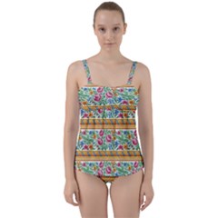 Flower Fabric Design Twist Front Tankini Set by Pakjumat