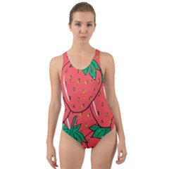 Texture Sweet Strawberry Dessert Food Summer Pattern Cut-out Back One Piece Swimsuit by Sarkoni