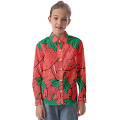 Texture Sweet Strawberry Dessert Food Summer Pattern Kids  Long Sleeve Shirt by Sarkoni