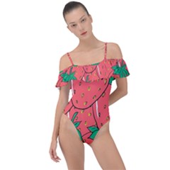 Texture Sweet Strawberry Dessert Food Summer Pattern Frill Detail One Piece Swimsuit by Sarkoni