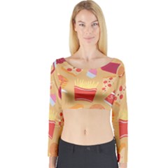 Fast Junk Food  Pizza Burger Cool Soda Pattern Long Sleeve Crop Top by Sarkoni