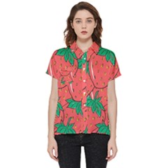 Texture Sweet Strawberry Dessert Food Summer Pattern Short Sleeve Pocket Shirt by Sarkoni