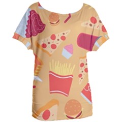 Fast Junk Food  Pizza Burger Cool Soda Pattern Women s Oversized T-shirt by Sarkoni