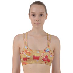 Fast Junk Food  Pizza Burger Cool Soda Pattern Line Them Up Sports Bra by Sarkoni