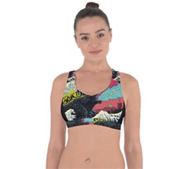 Retro Wave Kaiju Godzilla Japanese Pop Art Style Cross String Back Sports Bra by Modalart