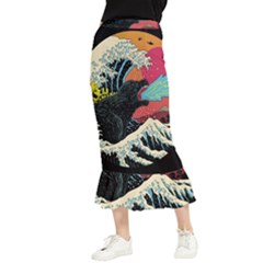 Retro Wave Kaiju Godzilla Japanese Pop Art Style Maxi Fishtail Chiffon Skirt by Modalart