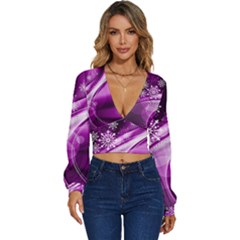 Purple Abstract Merry Christmas Xmas Pattern Long Sleeve Deep-v Velour Top by Sarkoni