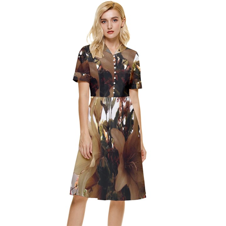 Lilies-1-1 Button Top Knee Length Dress