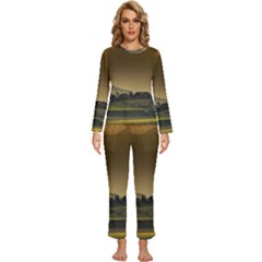 Mountains Village Trees Hills Womens  Long Sleeve Lightweight Pajamas Set by Sarkoni