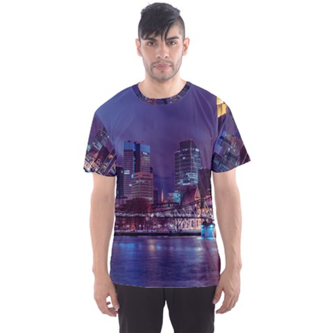 Frankfurt City Skyline Skyscraper Men s Sport Mesh T-shirt by Sarkoni