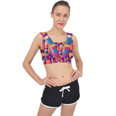 Abstract Background Geometry Blocks V-back Sports Bra by Amaryn4rt