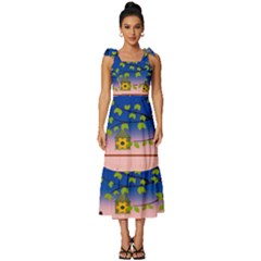 Vector Graphic Illustration Wallpaper Tie-strap Tiered Midi Chiffon Dress by Sarkoni