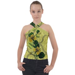 Flower Blossom Cross Neck Velour Top by Sarkoni