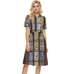 Stained Glass Window Old Antique Button Top Knee Length Dress by Sarkoni