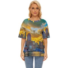 Boston Skyline Cityscape River Oversized Basic T-shirt by Sarkoni