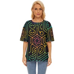 Circuit Hexagonal Geometric Pattern Background Pattern Oversized Basic T-shirt by Vaneshop