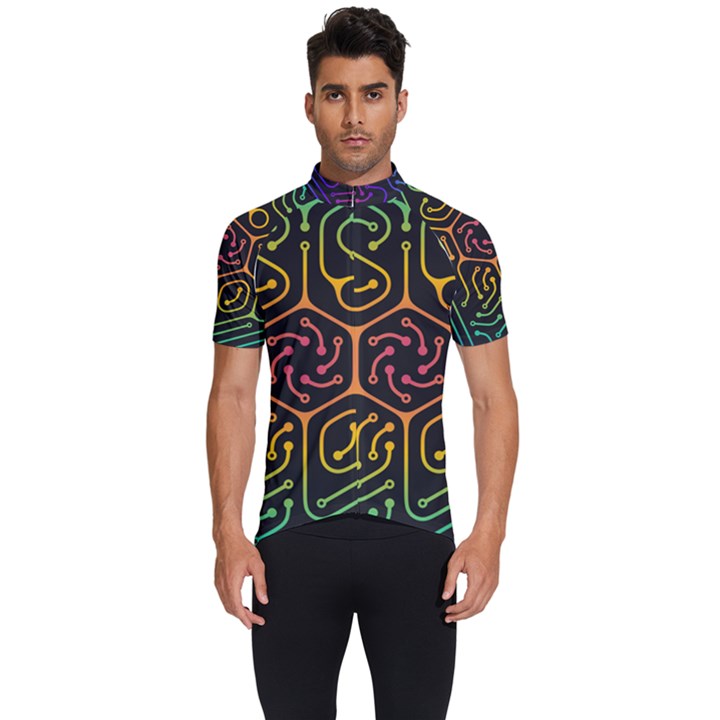 Circuit Hexagonal Geometric Pattern Background Pattern Men s Short Sleeve Cycling Jersey