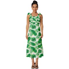 Tropical Leaf Pattern Tie-strap Tiered Midi Chiffon Dress by Dutashop