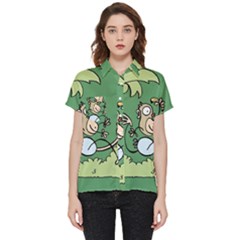 Ostrich Jungle Monkey Plants Short Sleeve Pocket Shirt by Bajindul