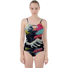 Retro Wave Kaiju Godzilla Japanese Pop Art Style Cut Out Top Tankini Set by Modalart