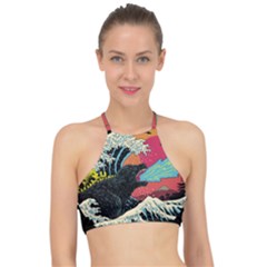 Retro Wave Kaiju Godzilla Japanese Pop Art Style Halter Bikini Top by Modalart