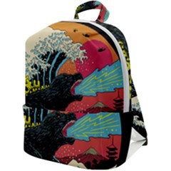 Retro Wave Kaiju Godzilla Japanese Pop Art Style Zip Up Backpack by Modalart