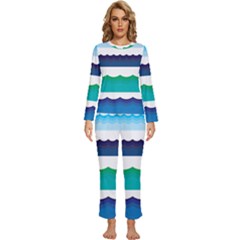 Water Border Water Waves Ocean Sea Womens  Long Sleeve Lightweight Pajamas Set by Amaryn4rt