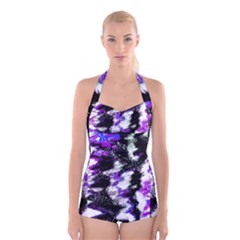 Abstract Canvas Acrylic Digital Design Boyleg Halter Swimsuit  by Amaryn4rt