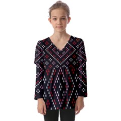 Pattern Abstract Design Art Kids  V Neck Casual Top by Ravend