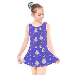 Cat Texture Pattern Seamless Rainbow Kids  Skater Dress Swimsuit by Ravend