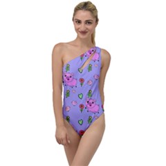 Flower Pink Pig Piggy Seamless To One Side Swimsuit by Ravend