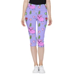 Flower Pink Pig Piggy Seamless Inside Out Lightweight Velour Capri Leggings  by Ravend